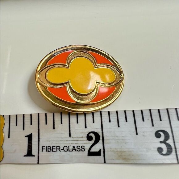 Huge Mod 1960s Vintage Bright Orange Yellow Enamel Clip On Metal Estate Earrings - Picture 5 of 6